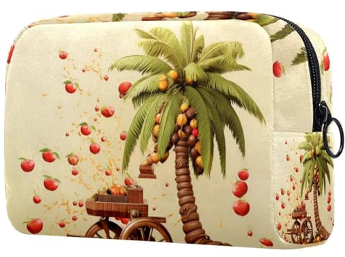 Trousse de maquillage de voyage, motif palmier dattier, papillote, trousse de maquillage pour femme, sac à main pour accessoires de toilette, Multi 8., 18.5x7.5x13cm/7.3x3x5.1in, Art Déco