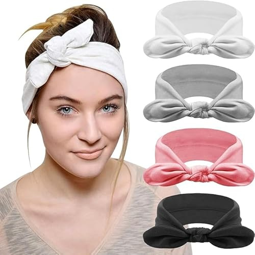 DRESHOW 4 Stück Damen Stirnband Elastische Weiche Stirnbänder Kopfband Haarband Kopf Wickeln Niedlich Haarschmuck für Alltag Yoga Sport Fitness