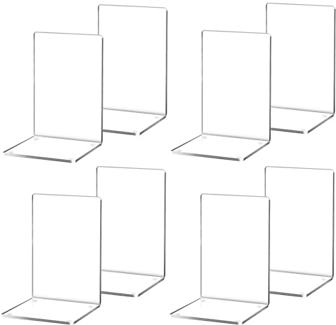 Buchstützen-Set,buchstütze aus 8 transparenten Acrylbuchstützen 12 * 12 * 18.5cm. Heavy Duty Buchstützen,Geeignet für Schule, Zuhause, Büro, Bibliothek, Schlafzimmer und Schreibtischorganisation