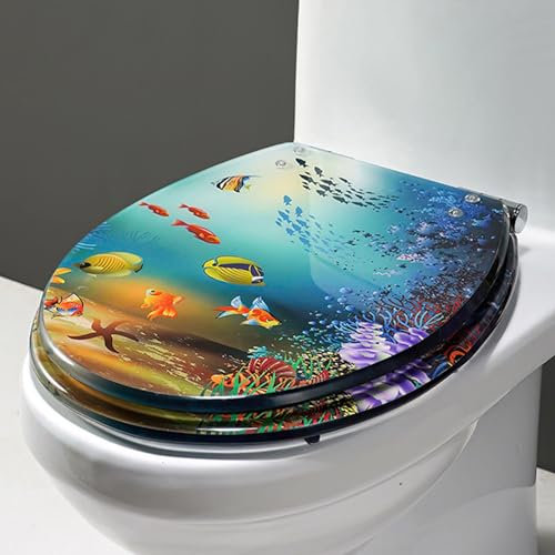 Wttfc Toilettendeckel mit Absenkautomatik und Quick-Release-Funktion, WC Sitze mit Transparent Harz, Scharnieren aus Edelstahl, 3D-Ozean-Serie Toilettensitz mit Echte Muscheln und Sande,J