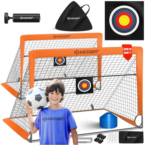 KESSER® Fussballtor 2er Set | Tolles Fußball Geschenk für Kinder, Indoor und Outdoor Garten : Antirutsch - Inkl. Fussball Trainingszubehör: Hütchen, Zielscheibe, Sporttasche, Ballpumpe