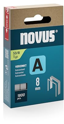 NOVUS TOOLS Feindrahtklammern Typ 53, 8 mm, 1800 Stück, Tackerklammern | Verzinkte Heftklammern zur Befestigung von Stoffen, Leder, Teppich, Maschendraht oder dünnen Metalletiketten