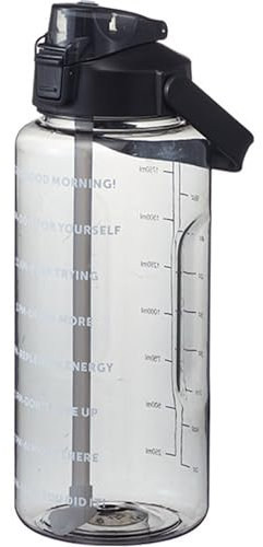 Ogetok Borraccia grande da 2 litri, nera, da 2 litri, per sport, palestra, a prova di perdite, senza BPA, con manico, cannuccia e indicatore del tempo per fitness all'aperto