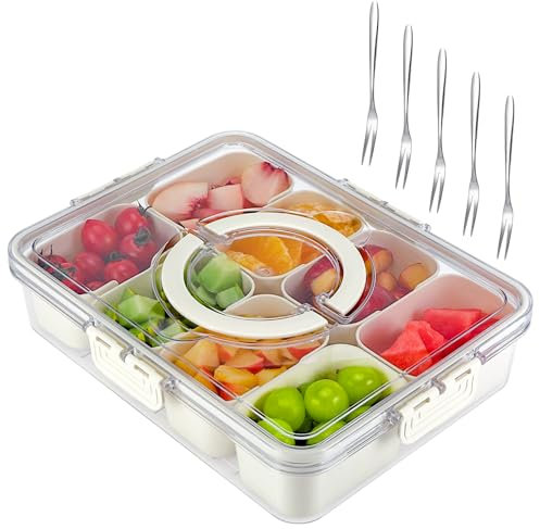 Farerkass Snackbox mit 8 Fächern, Snackteller mit Deckel und Griff, Tragbar Snackbox Organizer für Süßigkeiten Gemüse Nüsse Obst, für Party Picknick Trips