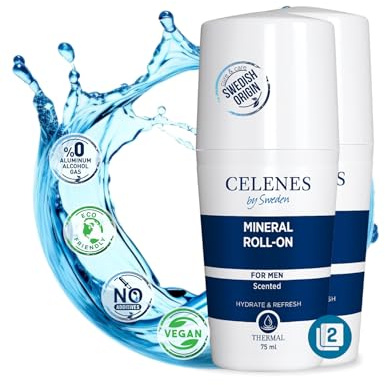 Celenes by Sweden Thermal Mineralischer Deo-Roller für Männer - Aufhellende Wirkung, Aluminiumfrei, Parabenfrei, 75ml - 2ER PACK