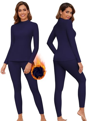 WOWENY Sous-vêtements thermiques en polaire pour femme - Sous-vêtements d'hiver chauds - Sous-vêtements fonctionnels - Haut thermique avec col montant et pantalon thermique - Legging pour le quotidien