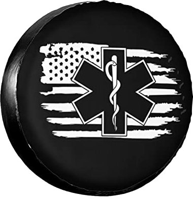Amerikanische Flagge EMS Stern des Lebens EMT Reifencover Dauerhaft Reserverad Reifenabdeckung Staubdicht Reserveradabdeckung Universal Für Anhänger Rv LKW 15inch