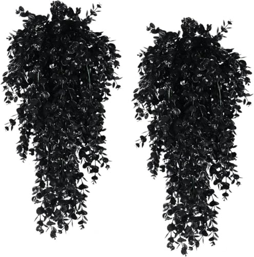 KRVDGR Plantes de Lierre artificielles Feuille en Plastique avec Pots Nouvel an Noël pour la Maison Balcon Jardin Bureau Décoration Fournitures-Noir
