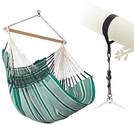 LA SIESTA® Habana Baumwoll Hängesessel & Baum- & Pfosten-Befestigung - Hängesessel für Indoor Outdoor Schlafzimmer, Sitz Hängeschaukel für Garten, Groß Hängesessel - 2 Personen Comfort Size, Agave