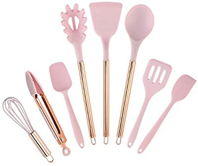 ZHCHAO Silicona Cocina Antiadherente Espátula Espátula Cuchara de Accesorios de Cocina de Ocho Piezas Set Rose Gold Manija de Cocina Utensilios