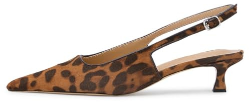 KysBloes Pointed Toe Slingback Kitten Heels for Women Low Heel Pointed Toe Pumps Formal Dress Shoes Sling Back Heels, Leopard, 5 UK