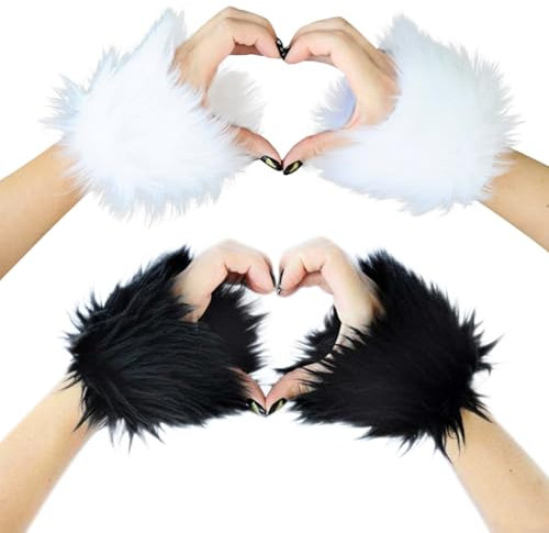 JSTHHTT 2 Paar Damen Pulswärmer, Faux Pelz Armstulpen, Pulswärmer Fell Manschetten Warmers, Winter Warmers Handgelenk Handschuhe, für Damen Mädchen Winter Weihnachts Dekoration