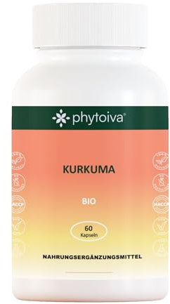 Phytoiva Curcuma BIO Gélules – Curcuma à base de curcumine - 60 Gélules, 30 000 mg de Curcuma Bio Pur –Anti-oxidant & Anti-inflamatoire Naturel- la Santé des Articulations et le Bien-Être Général.