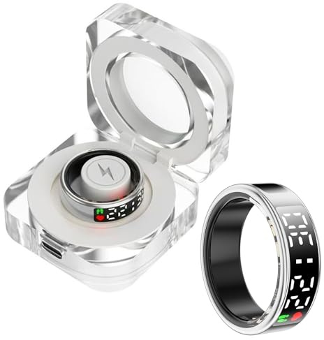 Smart Ring Health Tracker With LED Display Screen Wearable Sleep Heart Rate Step Blood Oxygen Blood Pressure Tracker Smart Ring For Women Men(Silver,9)