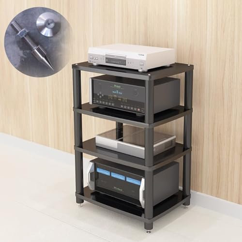UrbanUp HiFi Rack Vintage-Bodenkonsole, Ausstellungsregal, Schwarz Verspiegeltes Audio-Rack-Schrank, 1-4-stufiger AV-Komponenten-Unterhaltungsständer für Elektronik(4 Tier)