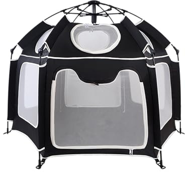 2-in-1 Laufstall Baby – Kinderzelt Indoor & Outdoor Spielpen für Babys und Kleinkinder, 150 x 110 cm | Mit Sonnenschutz, Moskitonetz, Tragetasche | Klappbar & Portabel Pop-Up Spielzelt, Schwarz