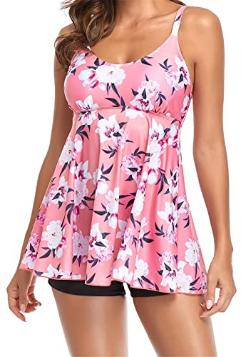 MJGkhiy Tankini Donna Mare Curvy Taglie Forti Push Up Costumi da Bagno Piscina Due Pezzi Top con Boyshorts Costume Nuoto Imbottito Spiaggia Beachwear Costume da Bagno Surf Swimwear Swimsuit
