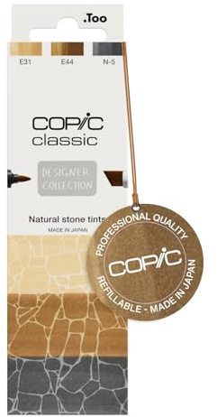 Copic Classic DESIGNER COLLECTION Set Natural stone tints, Marker Set mit 3 Sand- und Grautönen, Twin Marker mit einer breiten und einer feinen Spitze