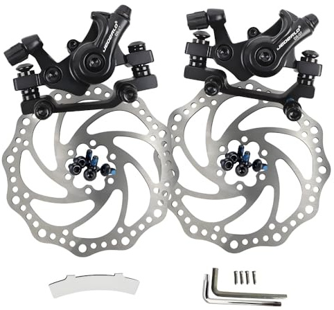 GUOFANG Kit Freno a Disco per Bicicletta, Pinza Freno Meccanico a Disco, Freno a Disco Universale Anteriore e Posteriore (Nero Anteriore e Posteriore + 2 Dischi)