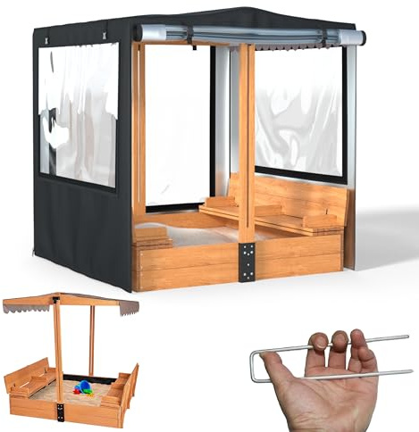 Sandbox Cover,48” W x 48” D x 52” H,Suitable for Children's Wooden Sandboxes with Canopy,Can be Used Without Disassembly,900D Heavy Duty UV Resistant Wooden Sandbox Cover.
