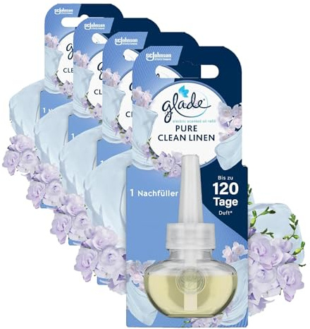 Glade electric scented oil Nachfüller, elektrischer Raumduft Duftstecker mit Duftöl, Pure Clean Linen, 4er Pack (1 x 20 ml)