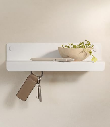 KAZAI. Nyckeltavla 'Holmsen' | Minimalistisk nyckelkroksdesign från Berlin | Modern nyckelhållare med hylla i metall | Nyckelbräda som hallmöbel för väggen | Vit
