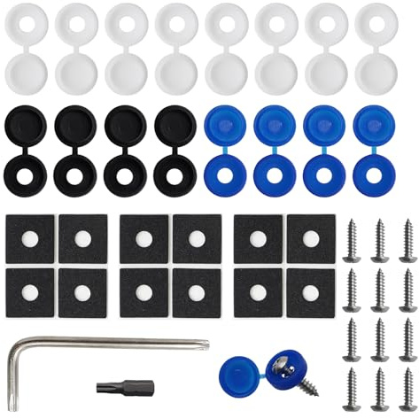MIPIACE Lot de 12 Vis de Fixation pour Plaque D'Immatriculation M5 Kit de Fixation de Vis Antivol avec Cache Rivets Joint e Jeu de Tournevis Vis Antivol pour Plaque D'Immatriculation pour Moto Auto