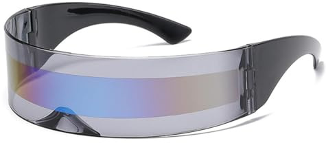 RuiJOTWAT Futuristic Sunglasses, Blue Silver Mirror Lens Sun Visor Sunglasses Masquerade Party