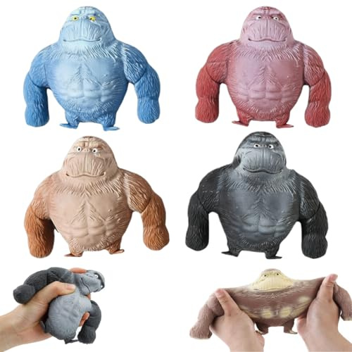 4 piezas gorila juguetes para aliviar el estrés, mini juguetes para el estrés, juguete de estrés gorila, juguetes de látex monos gorila, juguetes suaves para el tiempo libre