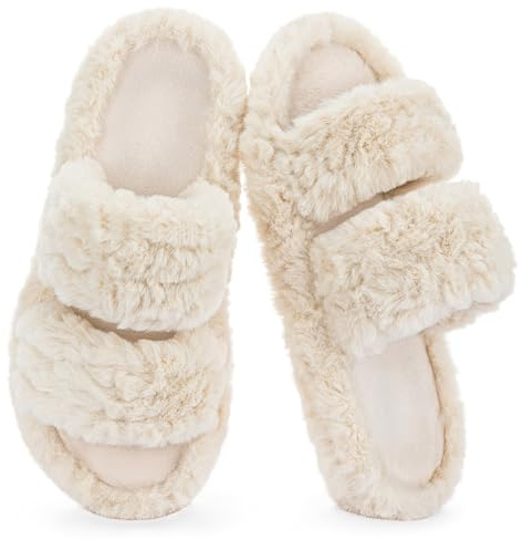 RockDove Dam Pluffie chic öppen tå fuskpäls tofflor med minnesskum mysiga husskor för inomhus utomhus
