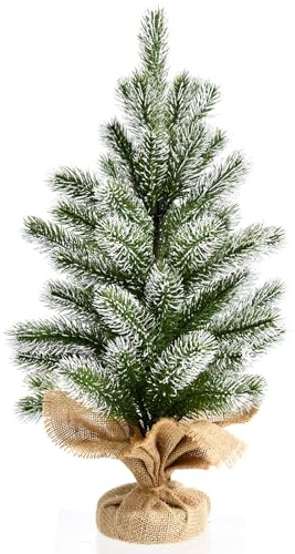 FANTASK Arbre de Noël Artificiel de 50 cm, Petit Sapin de Noël avec Neige, 55 Branches et Socle, Sapin de Table pour décoration de Noël, Vert
