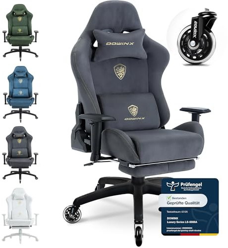 Dowinx Gaming Chair, Breathable and Ergonomic Office Chair Made of Microfibre Velour, Soft Seat Feel Like Fur, Adjustable Desk Chair with Footrest, Gray