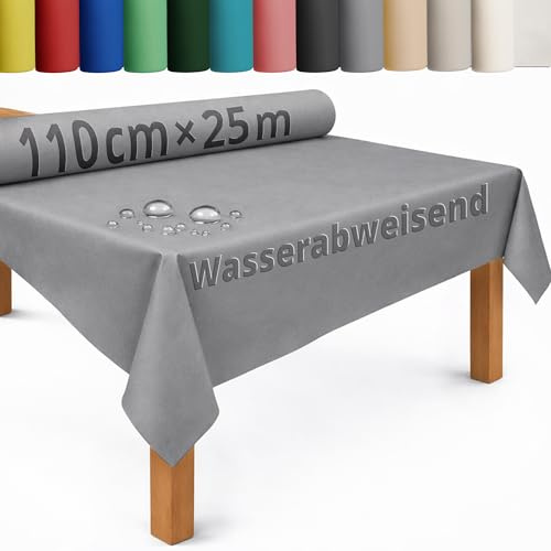 DecoHomeTextil Tischdecke Vliesstoff Rolle 1.1 x 25 m Grau | abwaschbar, wasserabweisend, zuschneidbar, anpassbar, Tischdeckenrolle, Vlies