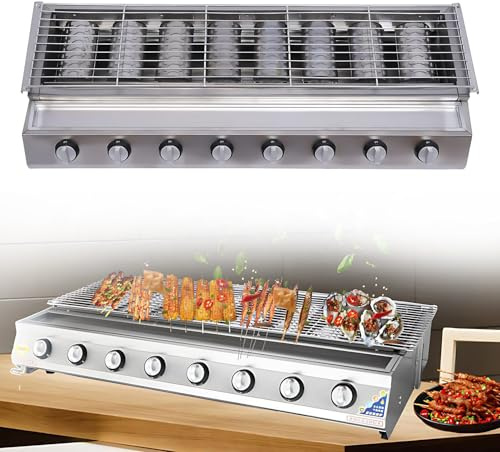 CIELOBLOEN Parrilla de Gas LPG con 8 quemadores y diseño de Mesa, Barbacoa portátil para Camping y balcón, Incluye Plancha de Acero Inoxidable y Encendido electrónico