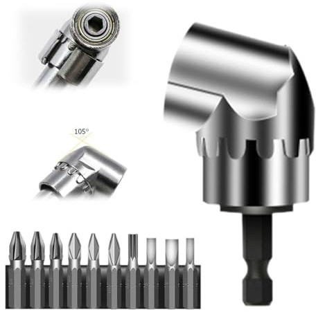 105°Winkelschrauber Vorsatz Adapter, 2025 Neu Winkelschrauber Aufsatz with Multi-function Bend Screwdriver Bit, Winkelbohraufsatz, 1/4-Zoll Sechskantschaft, Winkelgetriebe, für Garage (Kurz)