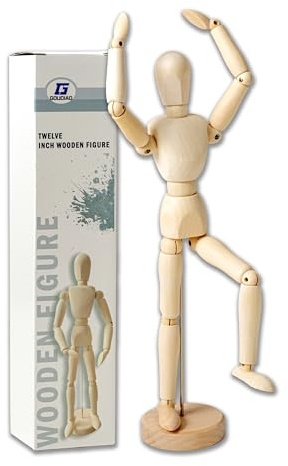 IPEA Manichino in Legno da Disegno - Altezza 30 cm - Snodabile e Flessibile - Figura in Legno con Base di Supporto per Disegnatori, Professionisti e Studenti - Manikin - Corpo Umano - Arte