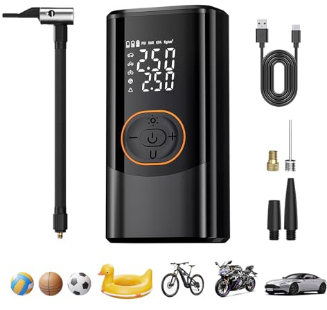Car Tyre Inflator,Tyre Inflator Air Compressor,Car Pumps for Tyres,With Digital Tyre Pressure Gauge 150psi,Led Light,Dual Values Display,Automatic Stop, Suitable For Cars/Motorcycles/Bicycles/Balls