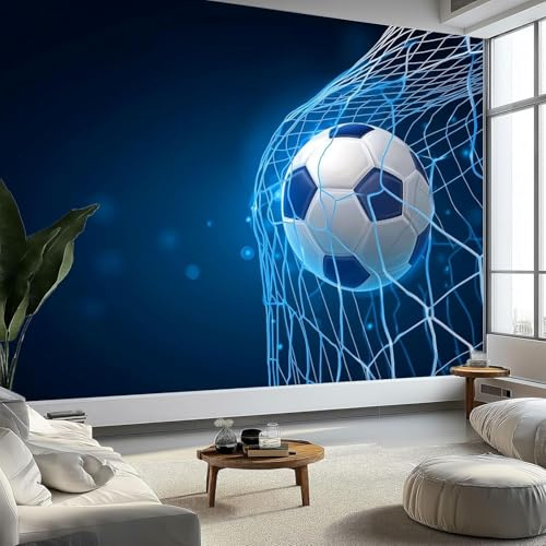 3D Fotomurales Futbol Azul 250x175 cm Decorativos Papel Pintado Panorámico Mural Deportes de Pelota Futbol Tejido No Tejido Decoración de Pared Murales Moderna de Diseno w.85