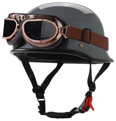 Vintage Caschi Cromwell Casco Mezzo Retrò Moto Con Occhiali Leggero Elmetto DOTECE Omologato Caschi Jet E Demi-Jet Caschi Scodella Per Adulti Unisex Comodo E Traspirante Q,M:57-58CM