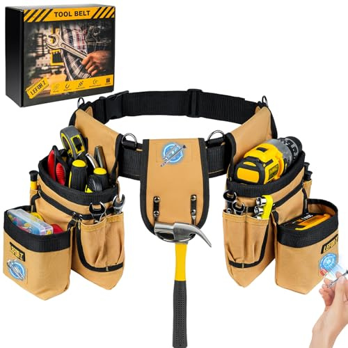 Ceinture porte Outils mit 27 Poches,Ceinture à Outils,Amovible Réglable Sac à Outils Magnétique avec 4 anneaux en D,Rembourrée Robuste pour Hommes,électriciens,Charpentiers,Ouvriers du Bâtiment