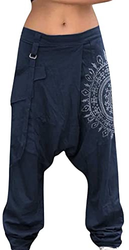 Imprimé Large Élastique Hommes Harem Pantalon Taille Poches Décontracté Plus Leg Mode Pantalon Homme, bleu foncé, L