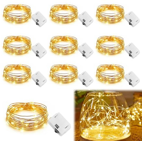 Stalora Lot de 10 Mini Guirlandes Lumineuses LED à Piles, 2M 20 LEDs - Guirlande Lumineuse Intérieure/Extérieure, 3 Modes, pour Déco Chambre, Fête, Mariage, Noël - Sans Prise, Multifonction