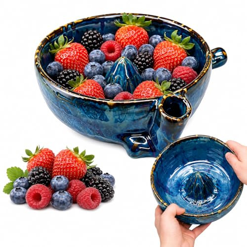Ciotola per lavaggio bacche autofilettante, ciotole per bacche con fori in ceramica, rondella per frutta con colino e colino, ciotola fatta a mano a spirale di bacche, scolapasta per frutta, per