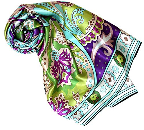 Lorenzo Cana – lyxig dam sidenduk, 100 % siden, XL satin tyg sidenensatin 110 cm x 110 cm påfrestad flerfärgad tryckt färgglad