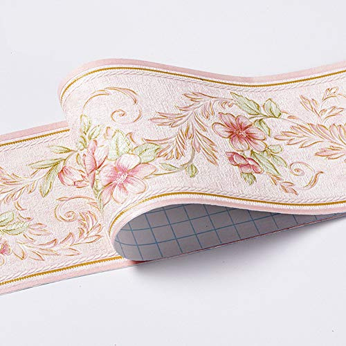 Wasserdichte Tapetenbordüre mit Blumenmuster, 3D-Muster, Wandaufkleber, abnehmbar, selbstklebend, für Küche und Badezimmer, 10,6 x 500 cm (Rosa)