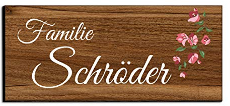 Holz Türschild mit Namen für die Haustür | Namensschild Briefkasten-Schild selbstklebend oder mit Bohrlöcher Klingelschild mit kratzfestem UV Druck | Größe 8x3,5 cm bunte Türschilder