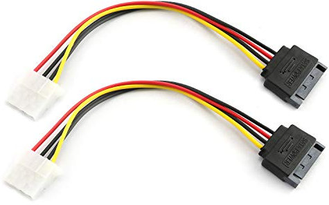 RLECS 2pcs SATA Male to IDE Molex 4Pin Female HDD Extension Power Adapter Cable 15 Pin 20cm for Serial ATA Hard Drives and CD ROM Drives