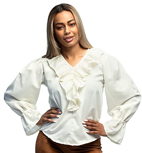 Boland – Blus piratin, för kvinnor, krämvit, piratskjorta, topp, skjorta, sjörövare, sjörövare, tjuv, medeltid, kostym, karneval, temafest