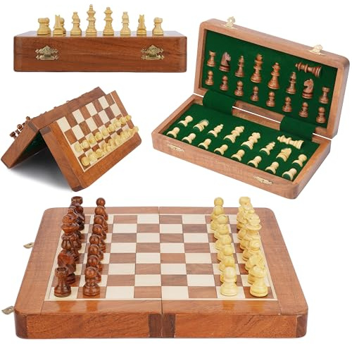 Ajuny Rosewood Folding Magnetic Chess Board Game mit eingebauter Lagerung für Erwachsene, Kinder 12x12 Inch