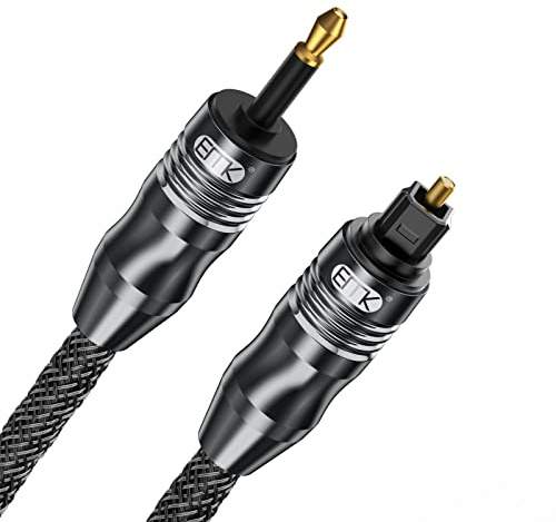 EMK Toslink till mini Toslink-kabel digitalt ljud 3,5 SPDIF optisk kabel [ingen 3,5 mm Aux] optisk ljudkabel (rak, svart, 10 m)